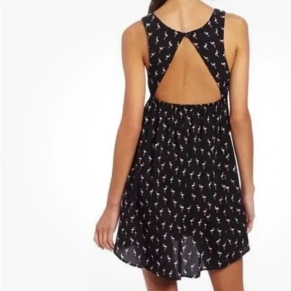 Roxy Black Flamingo V-Neck Empire Waist Cutout Back Mini Dress Coastal Kitsch Sm - Picture 2 of 6
